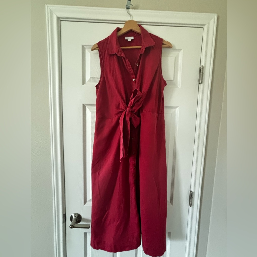 J Jill Linen Tie Front Shirt Dress